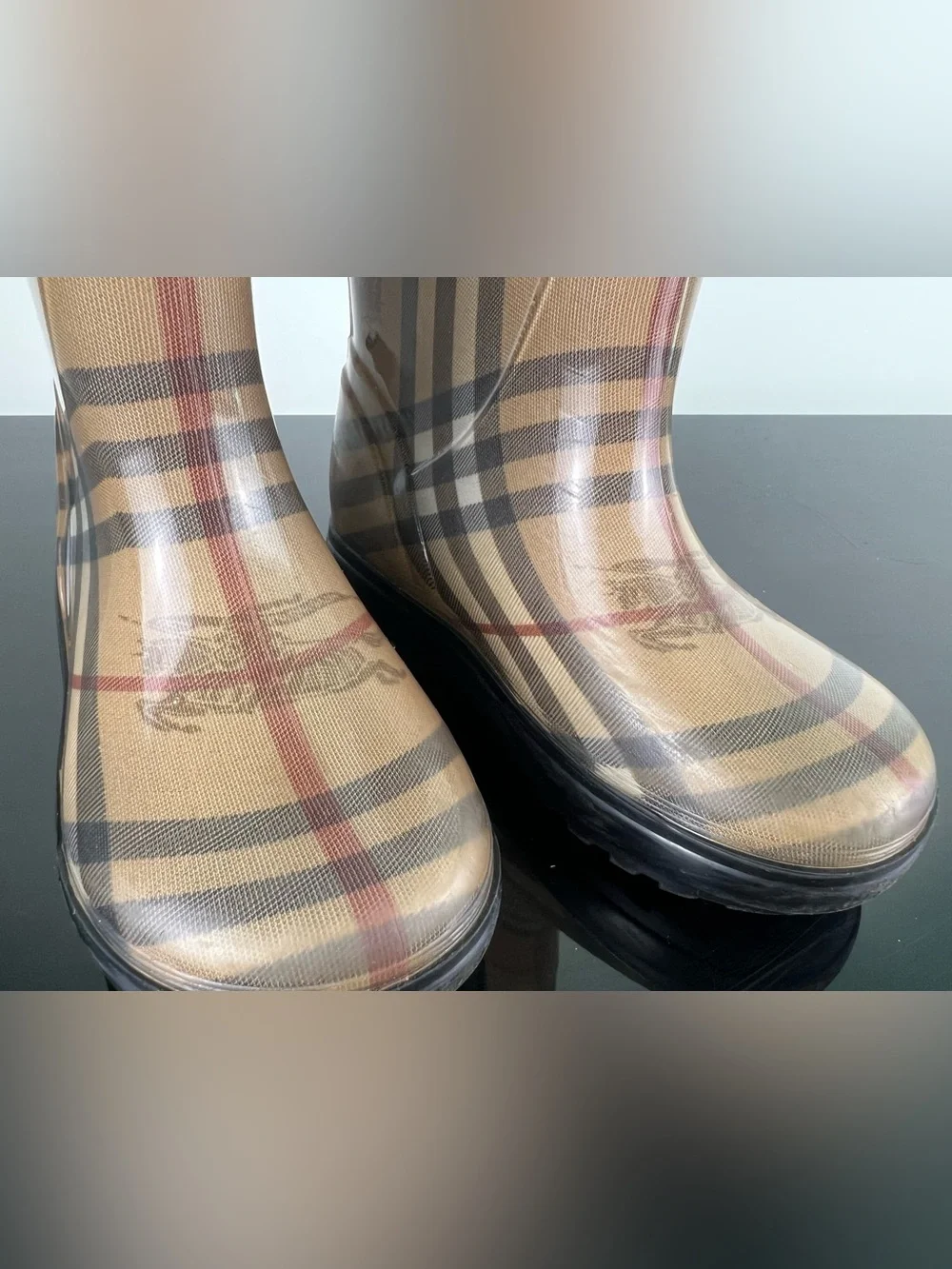 Burberry Kids Nova Check Rubber Rain boots, Size 9-10 US or 27-28 EU